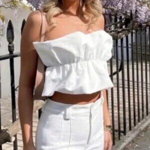 MIOU MUSE White Ruffle Strapless Tube Top Small $79